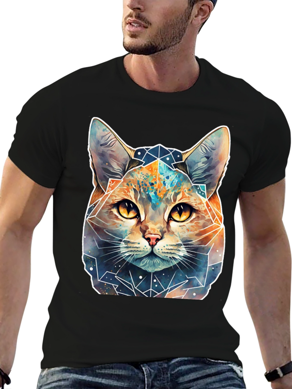 Geometric Galaxy Cat T-Shirt - Unisex