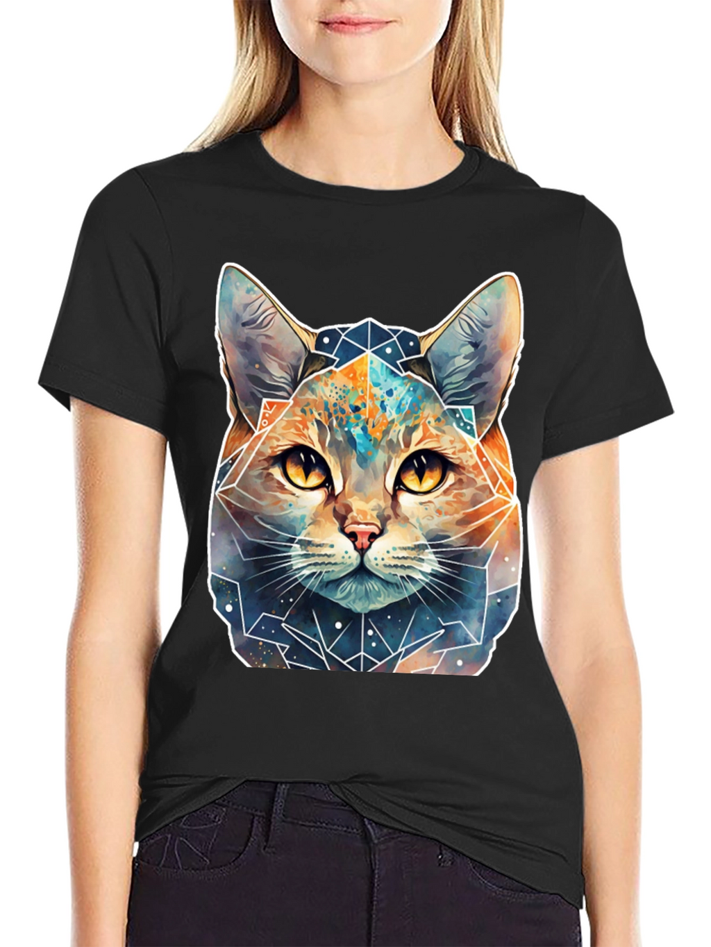 Geometric Galaxy Cat T-Shirt - Unisex