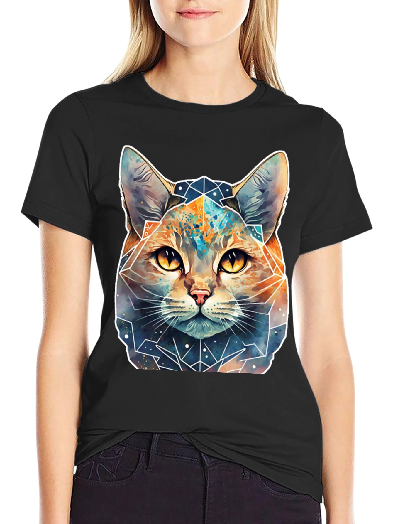 Geometric Galaxy Cat T-Shirt - Unisex