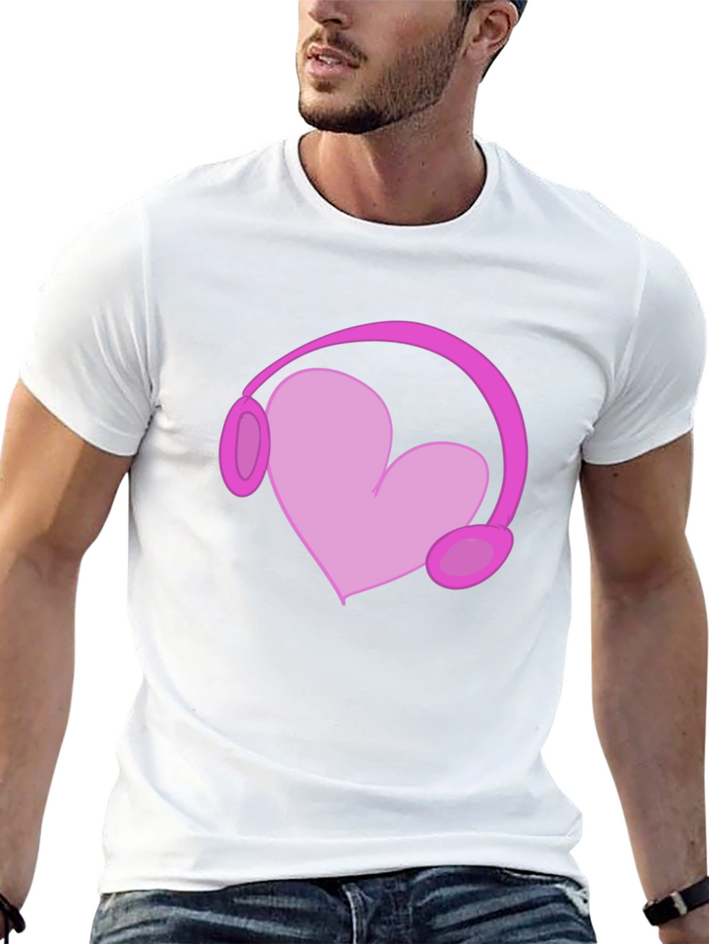 Heart Headphones Graphic Tee - Black Cotton T-Shirt