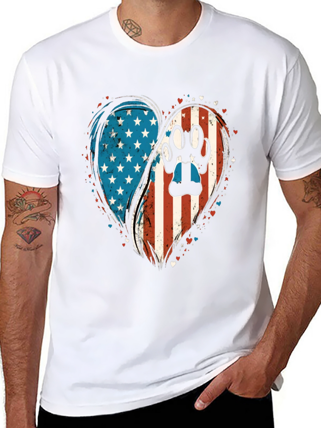 Patriotic Paw Print Heart T-Shirt