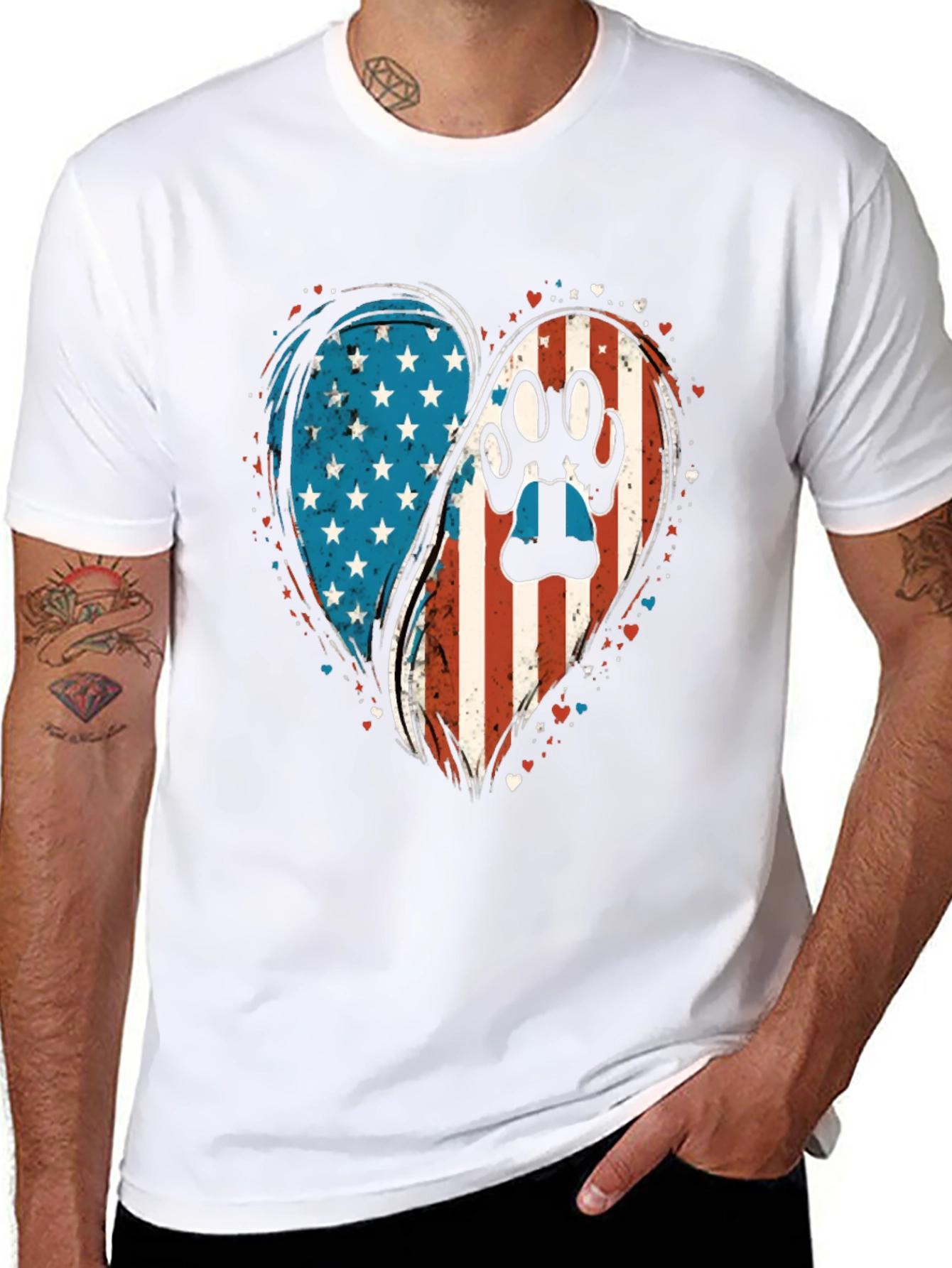 Patriotic Paw Print Heart T-Shirt