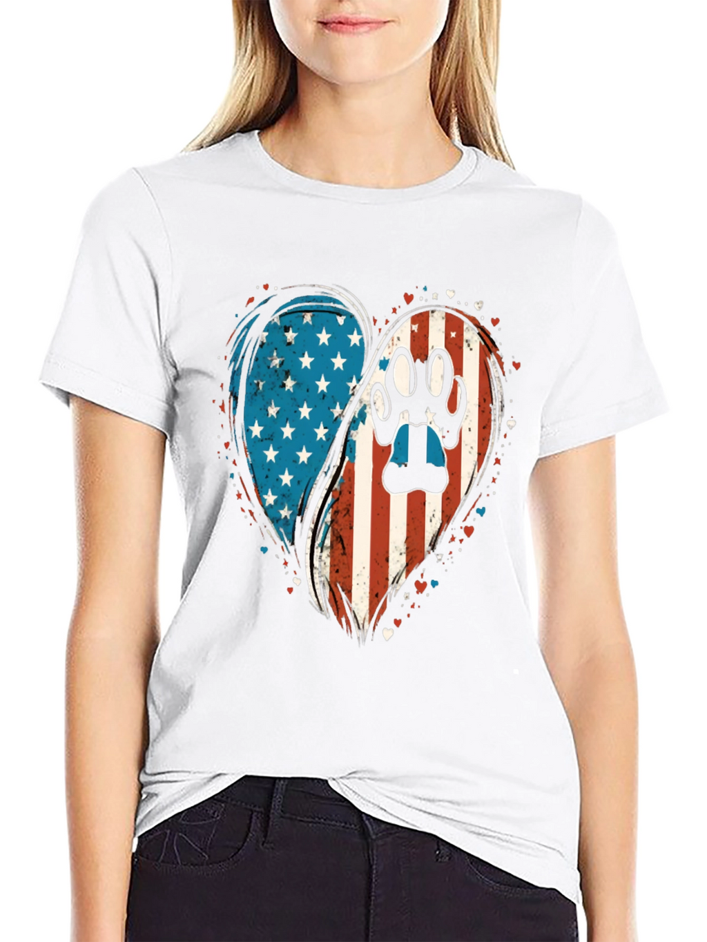Patriotic Paw Print Heart T-Shirt