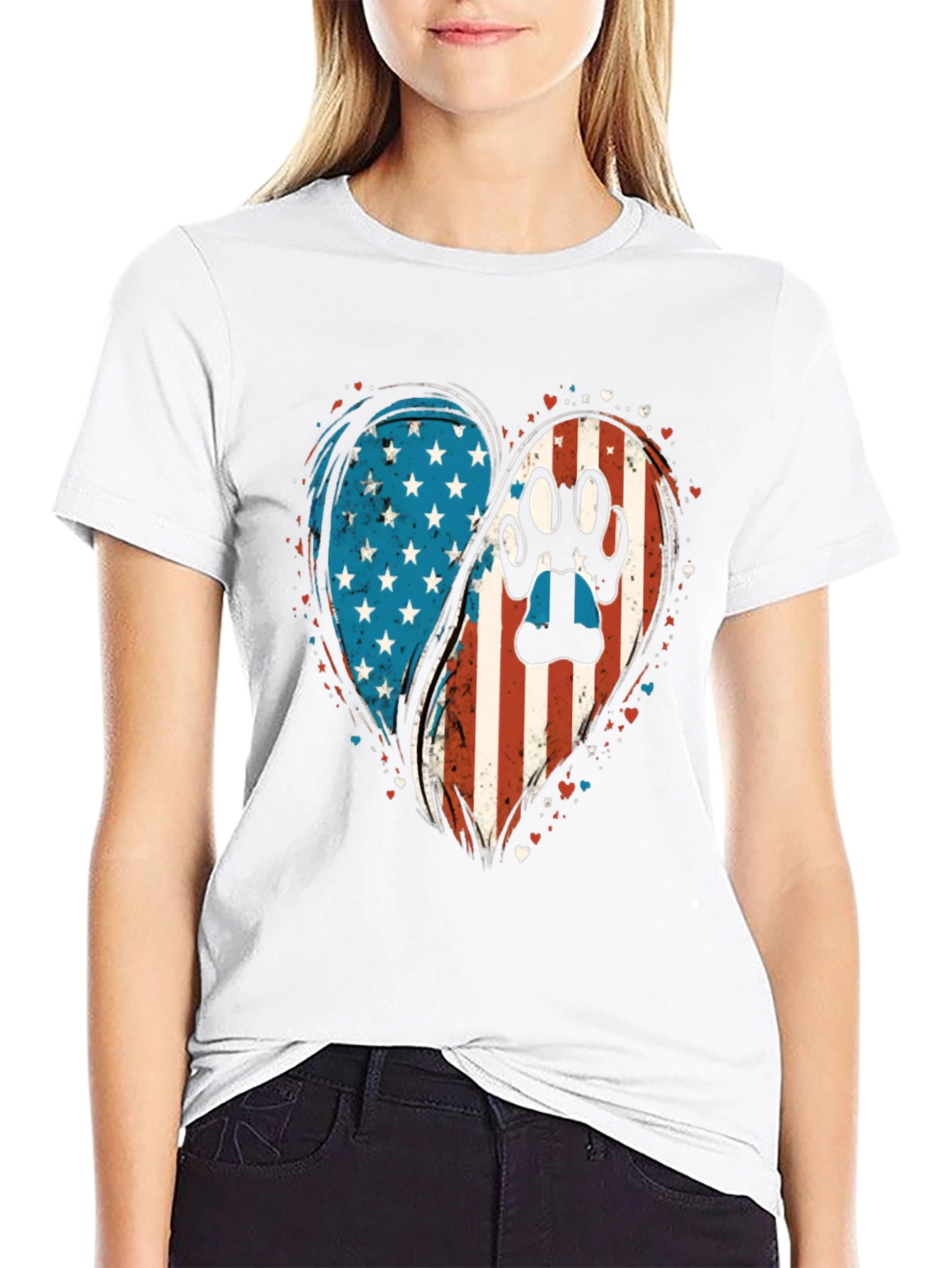 Patriotic Paw Print Heart T-Shirt