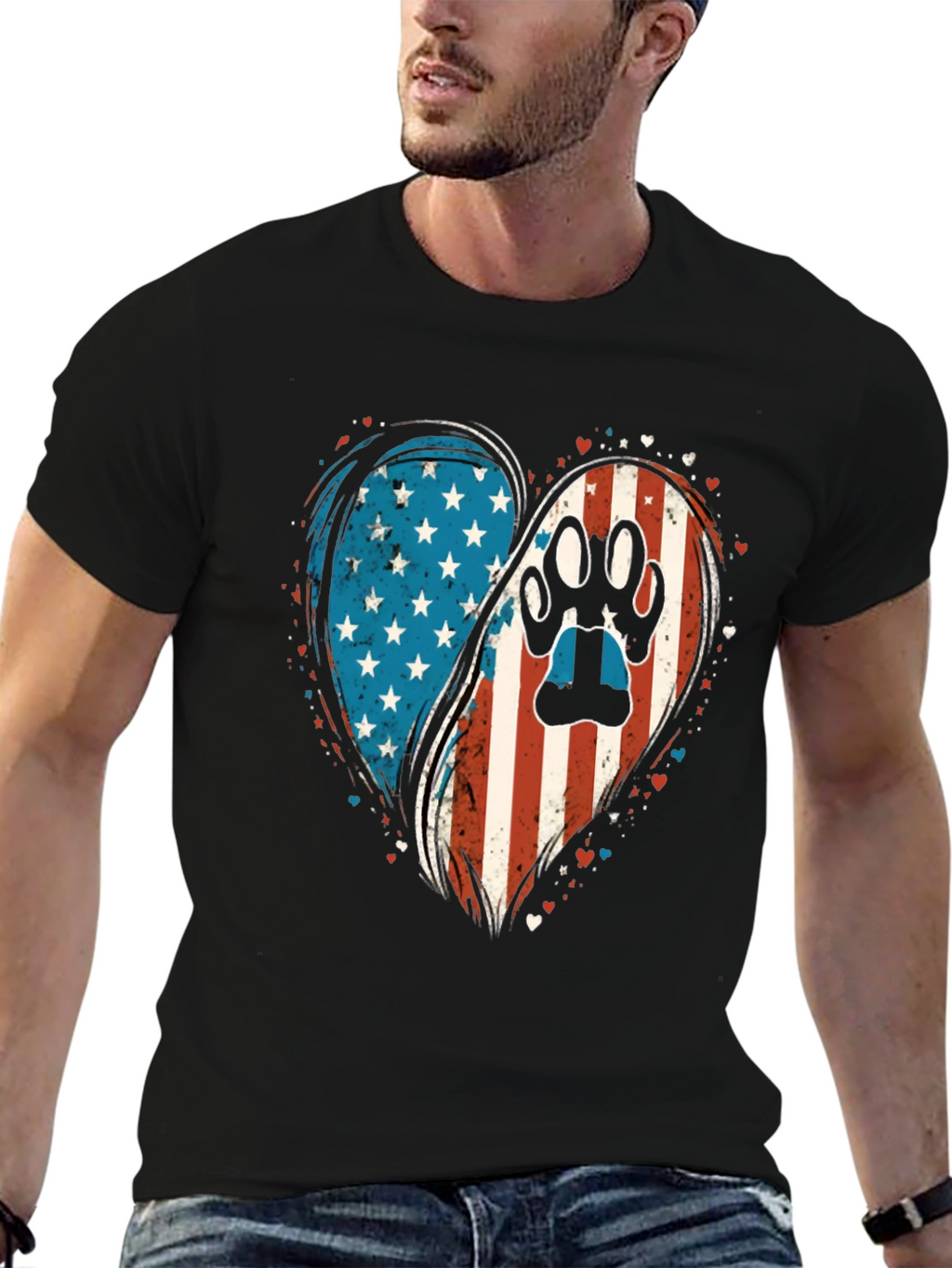 Patriotic Paw Print Heart T-Shirt