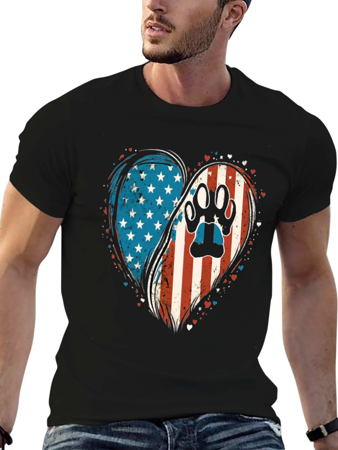 Patriotic Paw Print Heart T-Shirt