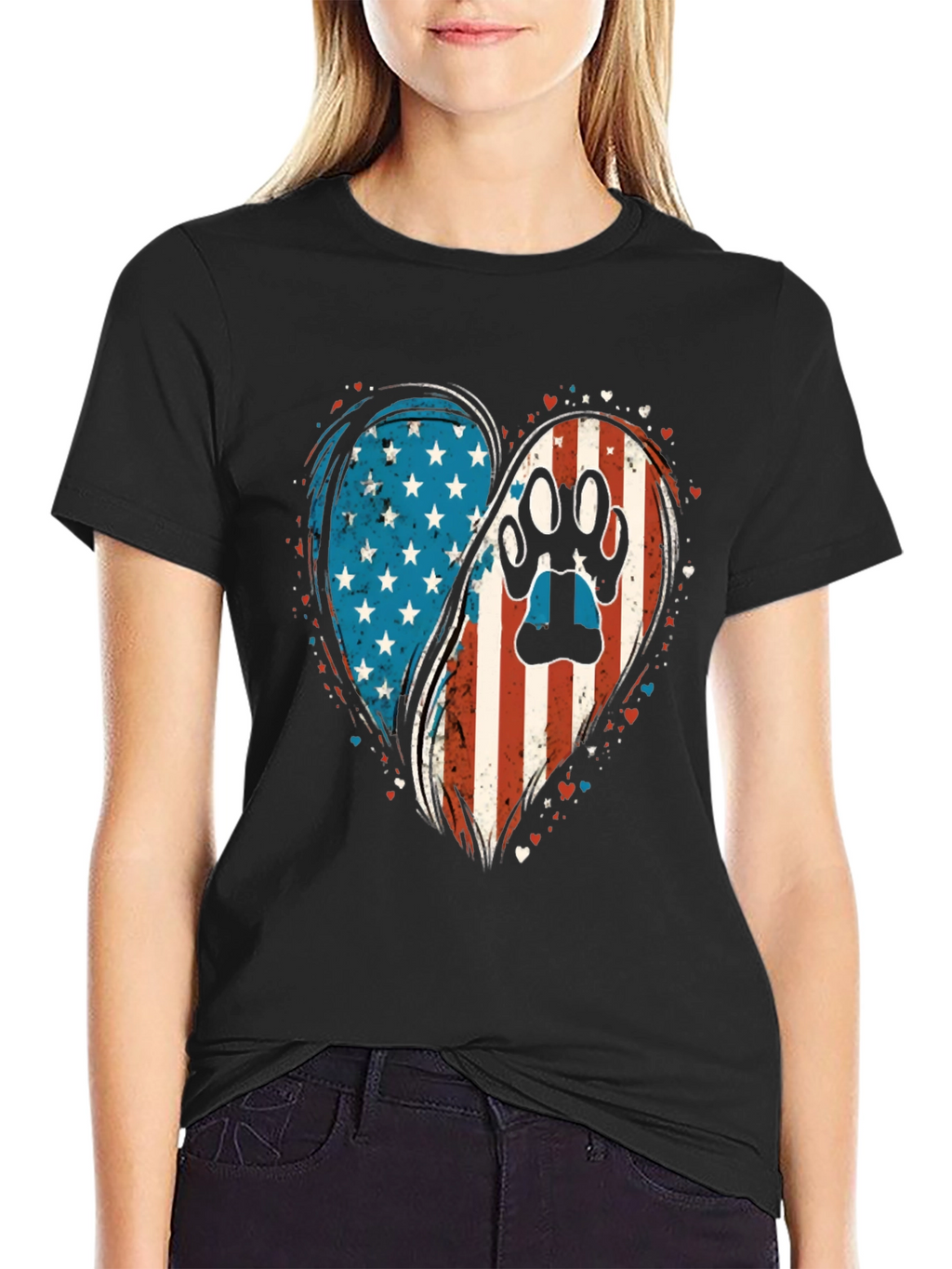 Patriotic Paw Print Heart T-Shirt