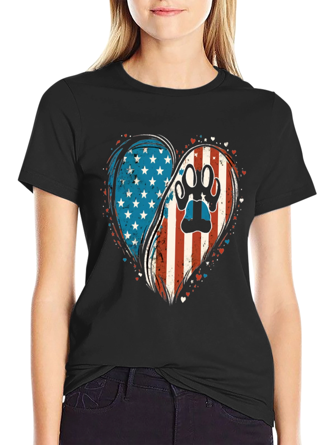 Patriotic Paw Print Heart T-Shirt