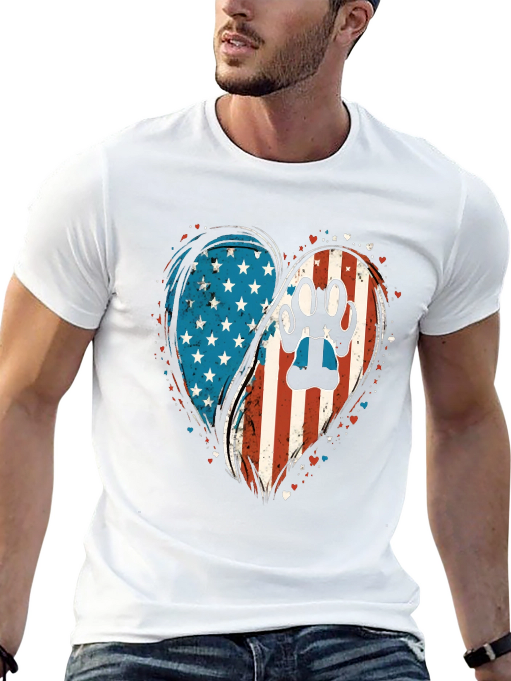 Patriotic Paw Print Heart T-Shirt