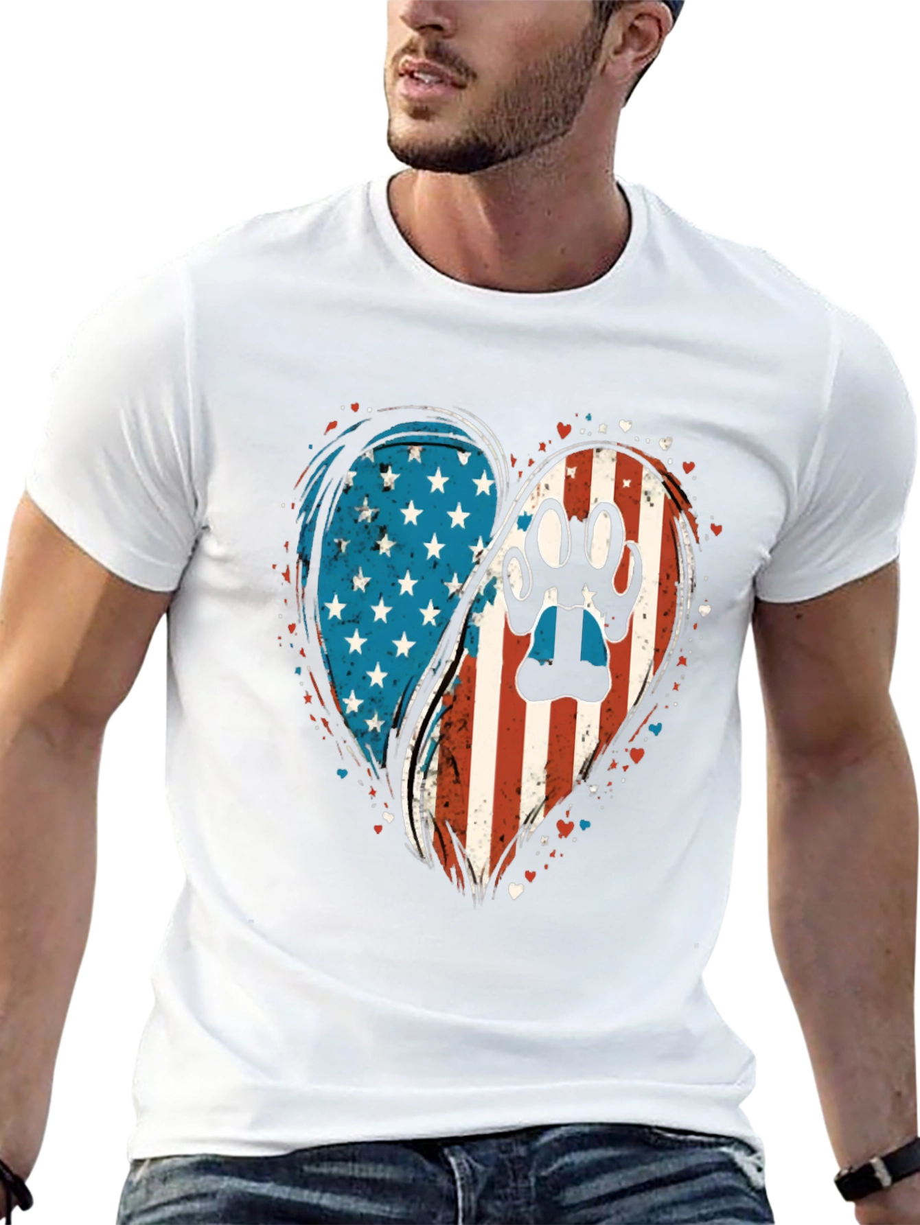 Patriotic Paw Print Heart T-Shirt