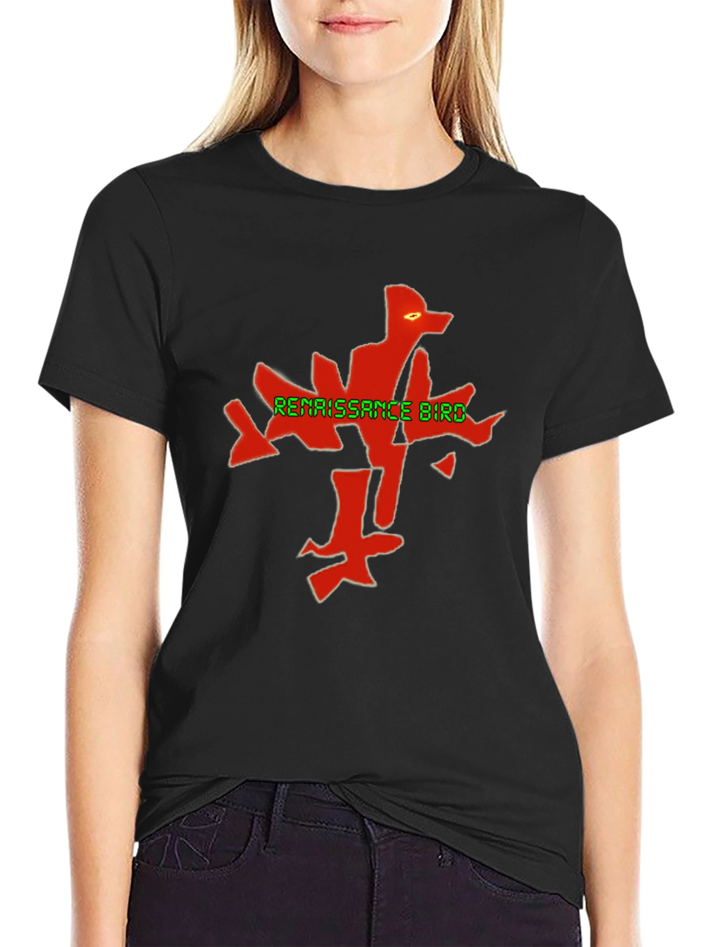Renaissance Bird Graphic Tee - Black Cotton Blend