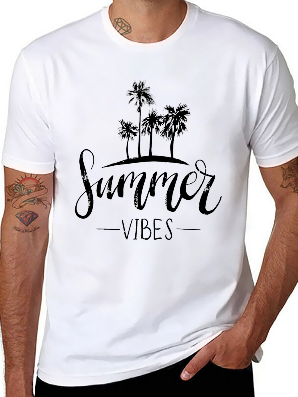 Summer Vibes Graphic Tee - Black Palm Tree T-Shirt