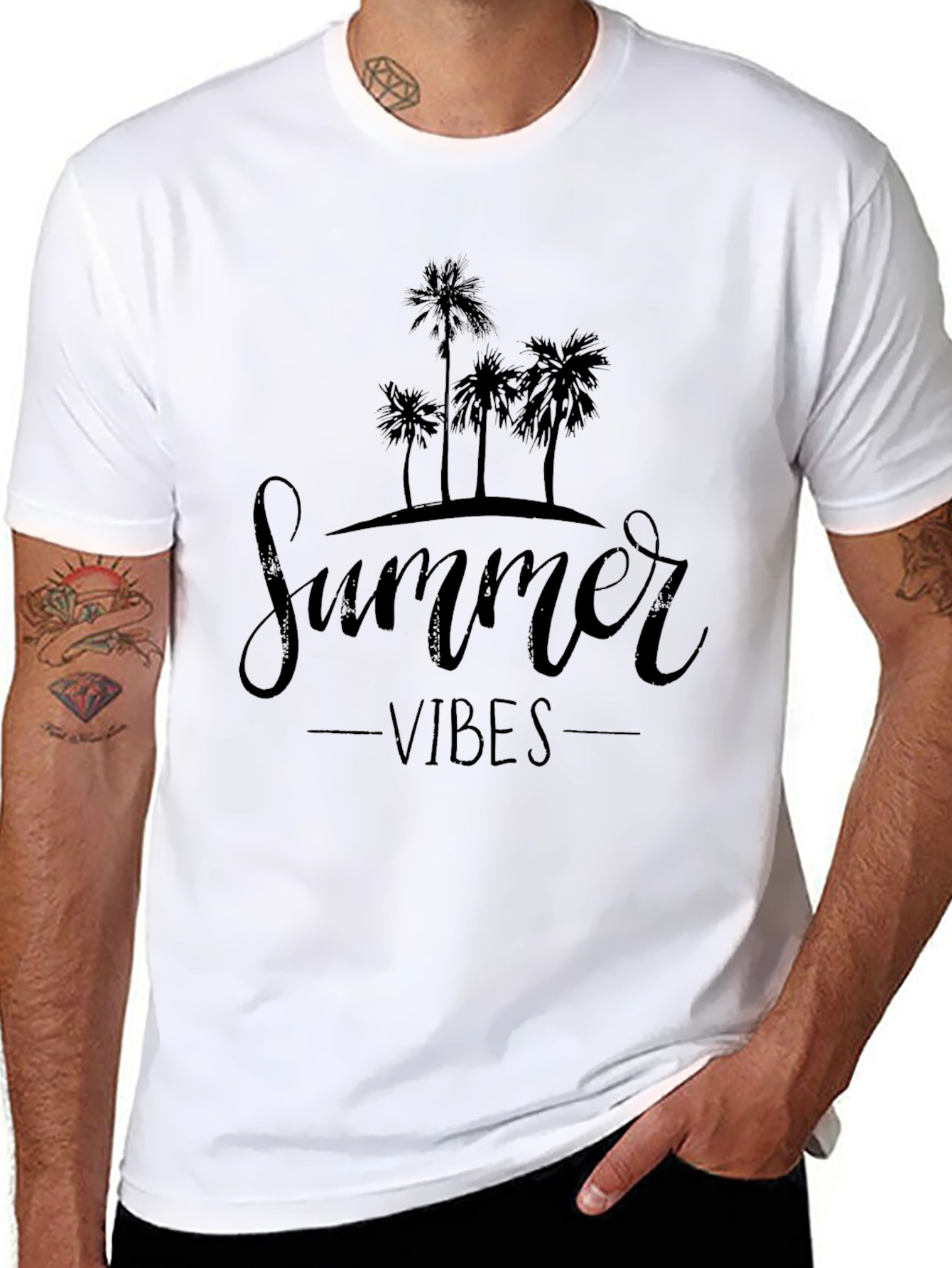 Summer Vibes Graphic Tee - Black Palm Tree T-Shirt