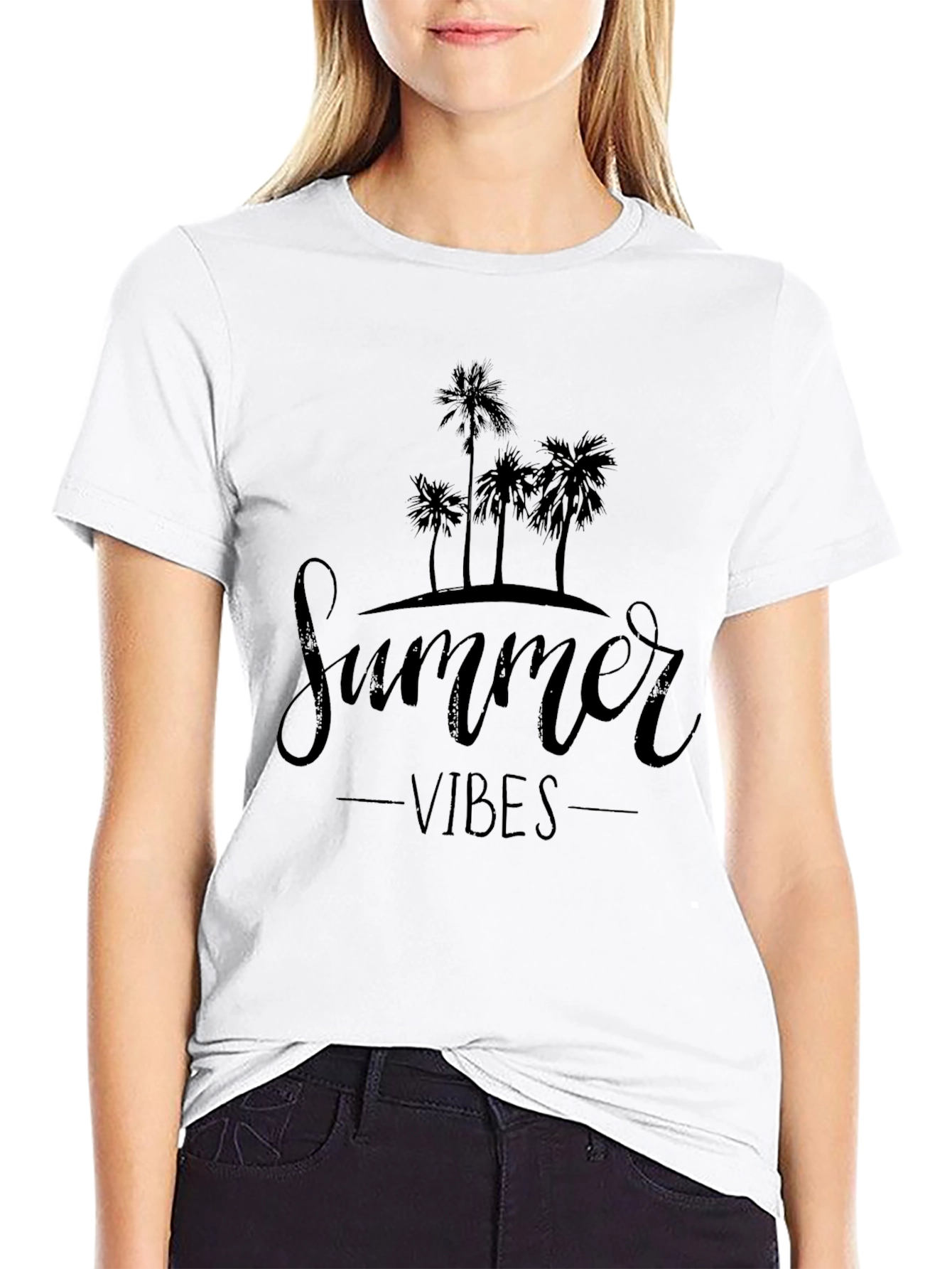 Summer Vibes Graphic Tee - Black Palm Tree T-Shirt