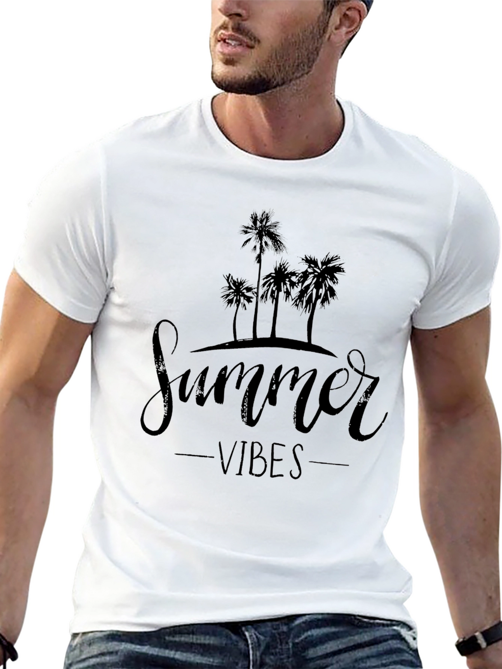 Summer Vibes Graphic Tee - Black Palm Tree T-Shirt