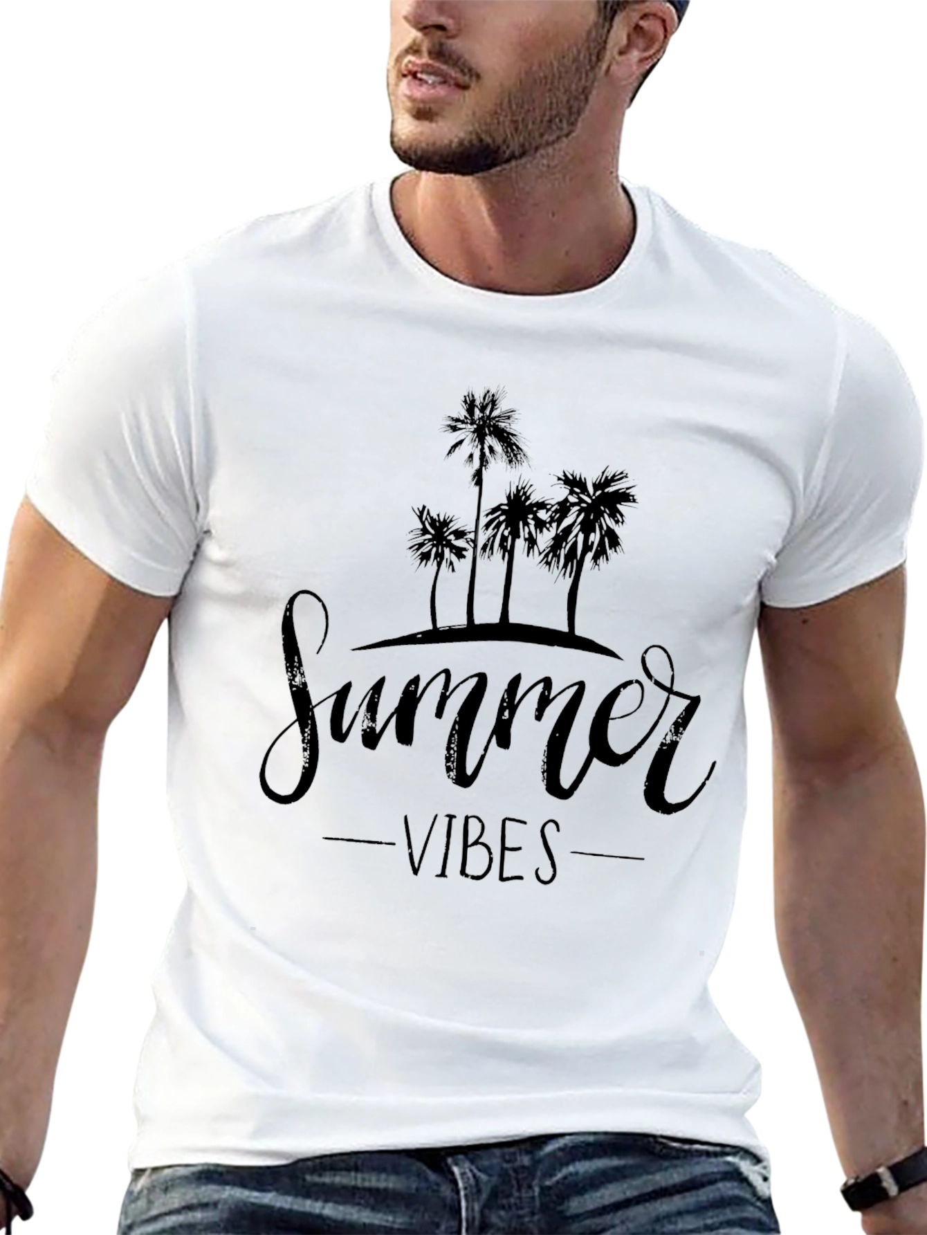 Summer Vibes Graphic Tee - Black Palm Tree T-Shirt