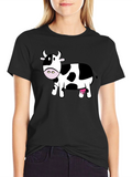 Cute Cow Graphic Tee - Black Cotton T-Shirt