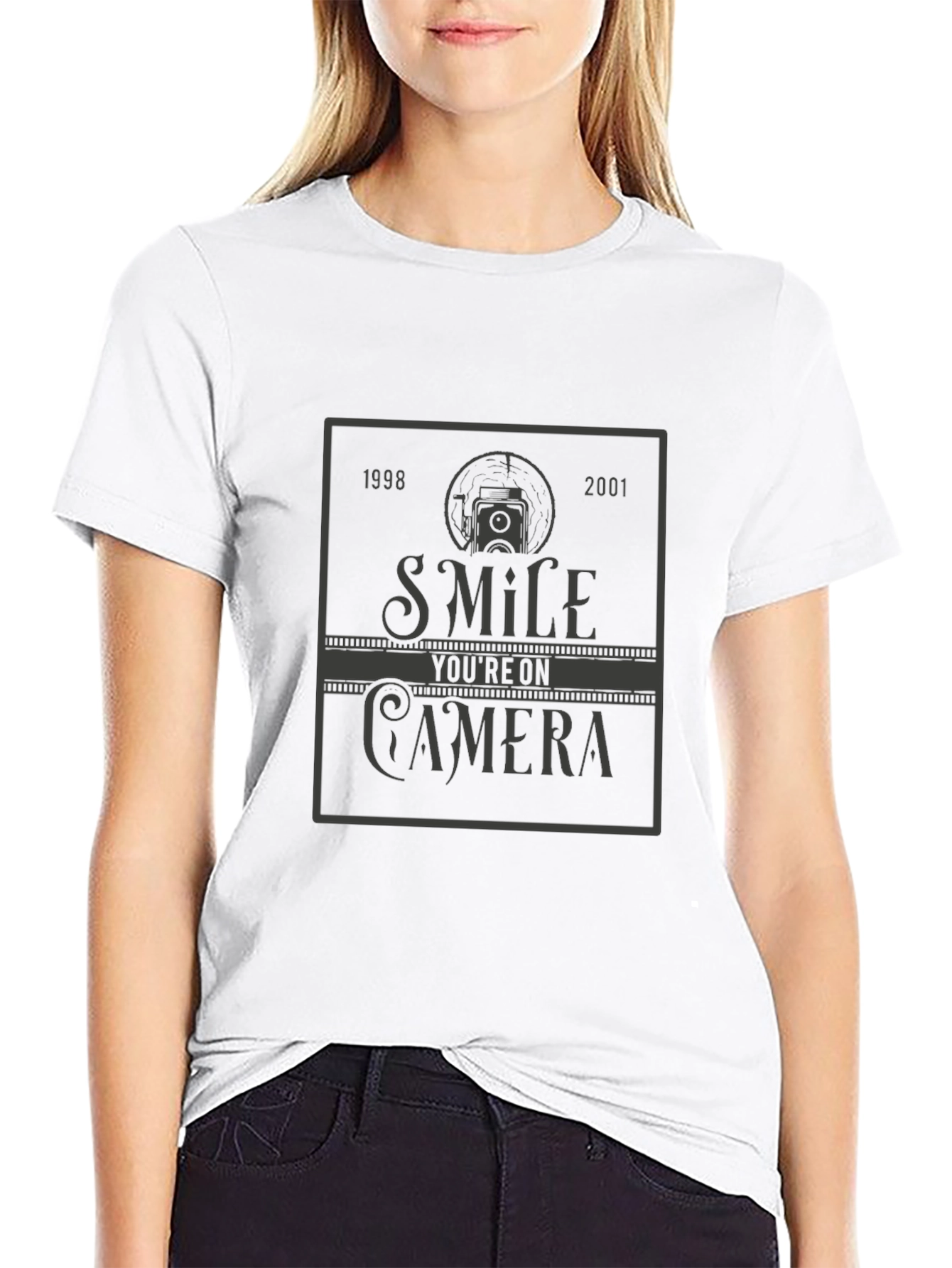 Smile Youre On Camera Black Graphic T-Shirt