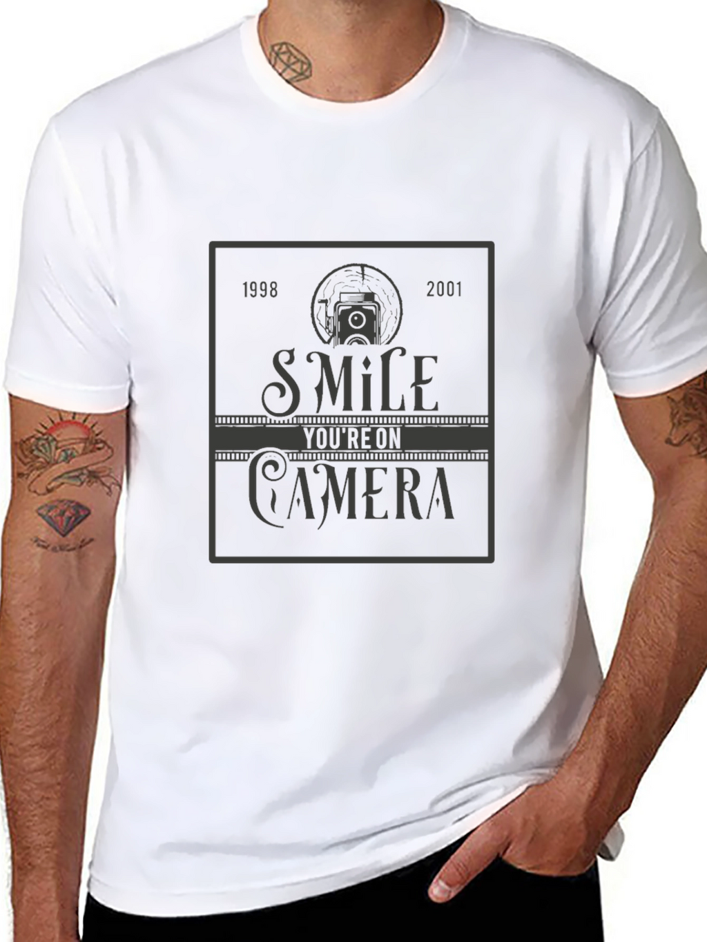 Smile Youre On Camera Black Graphic T-Shirt