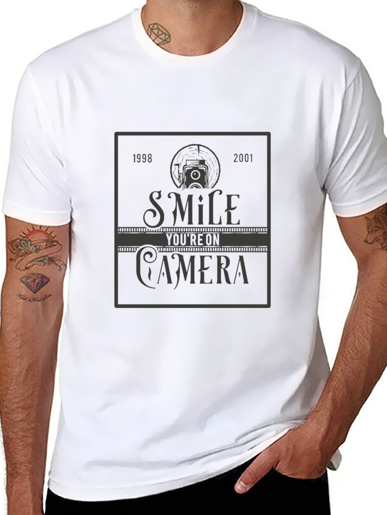 Smile Youre On Camera Black Graphic T-Shirt