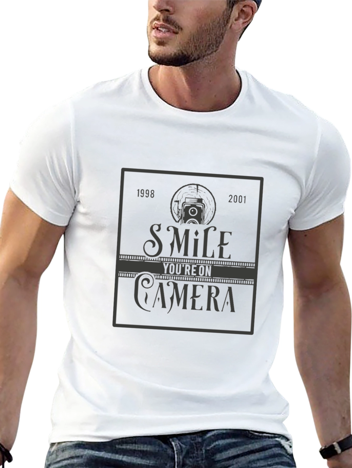 Smile Youre On Camera Black Graphic T-Shirt