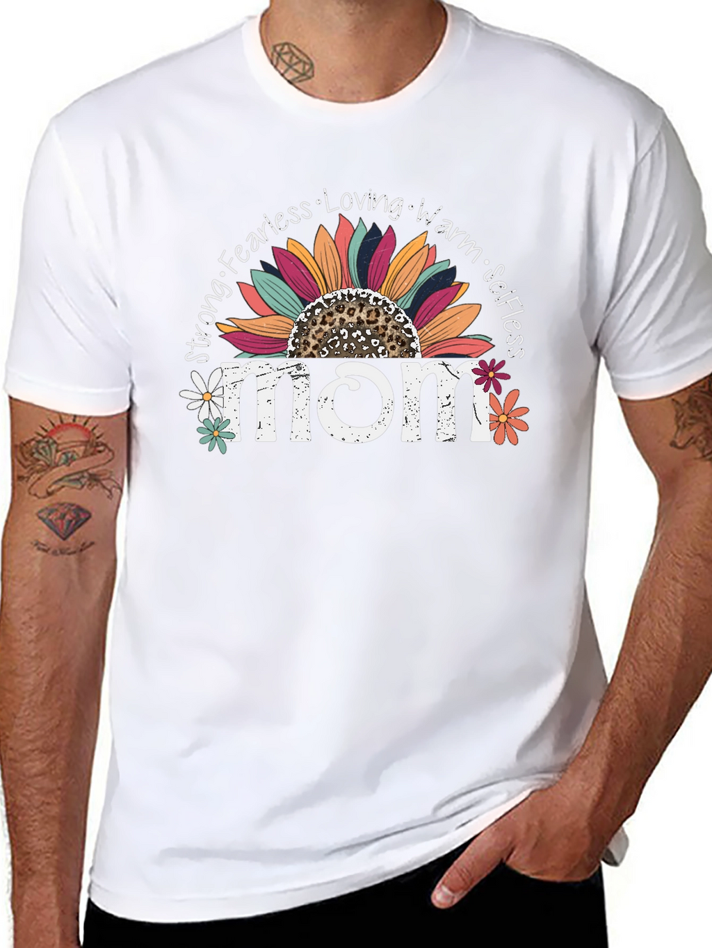 Mom Sunflower Graphic Tee - Strong Fearless Loving Warm
