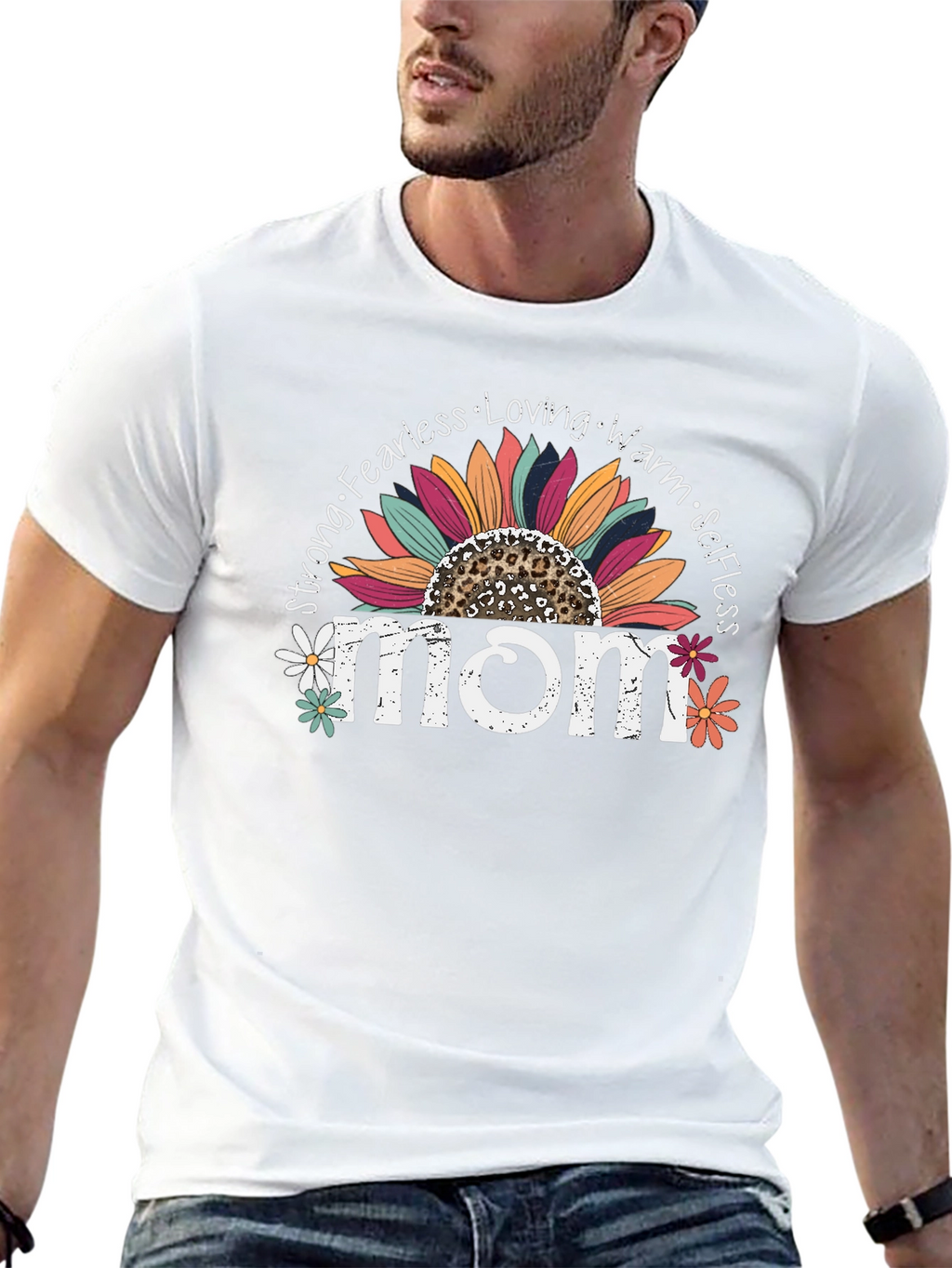 Mom Sunflower Graphic Tee - Strong Fearless Loving Warm