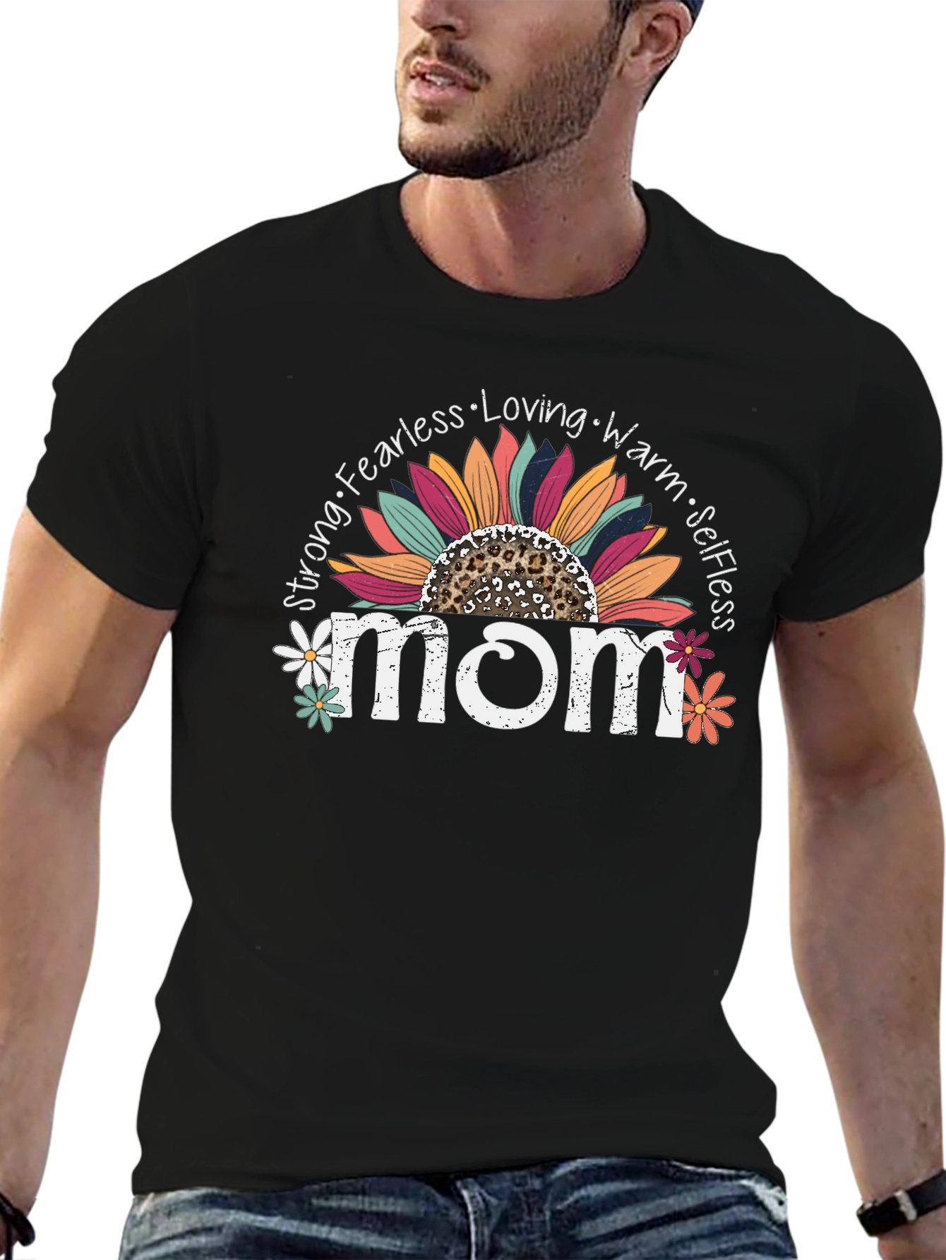 Mom Sunflower Graphic Tee - Strong Fearless Loving Warm
