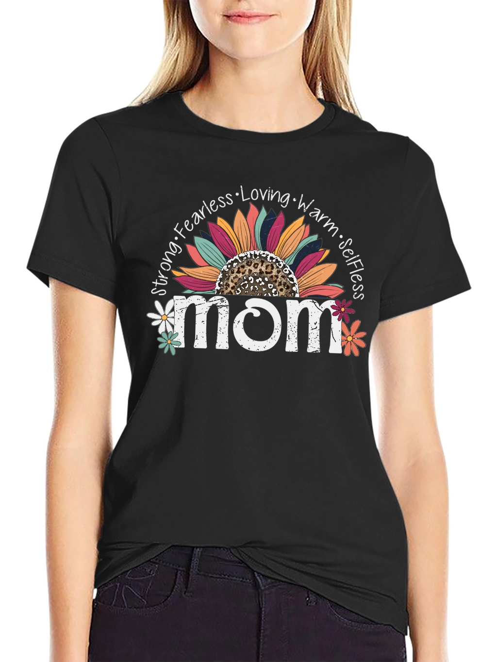 Mom Sunflower Graphic Tee - Strong Fearless Loving Warm