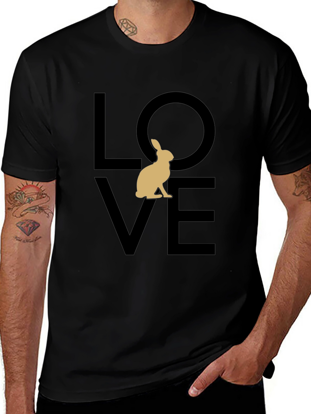 Love Rabbit Graphic Tee - Black Casual Shirt