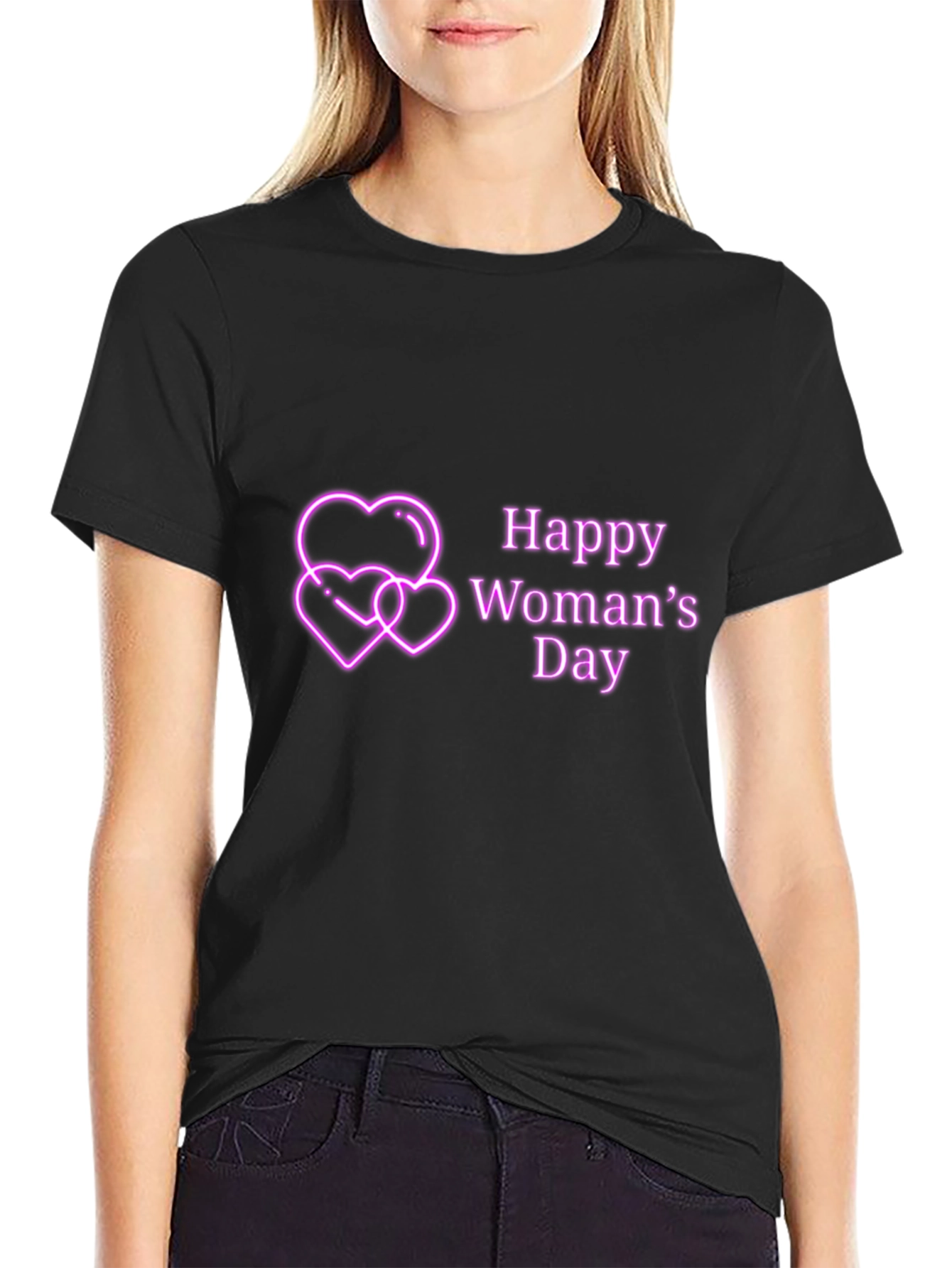 Happy Womans Day Tee - Black Graphic T-Shirt