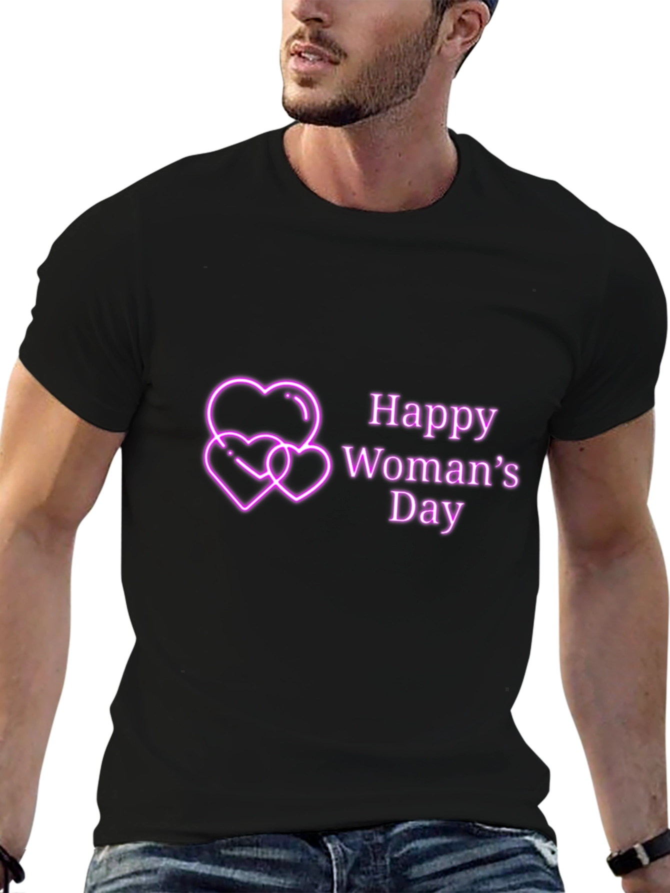 Happy Womans Day Tee - Black Graphic T-Shirt