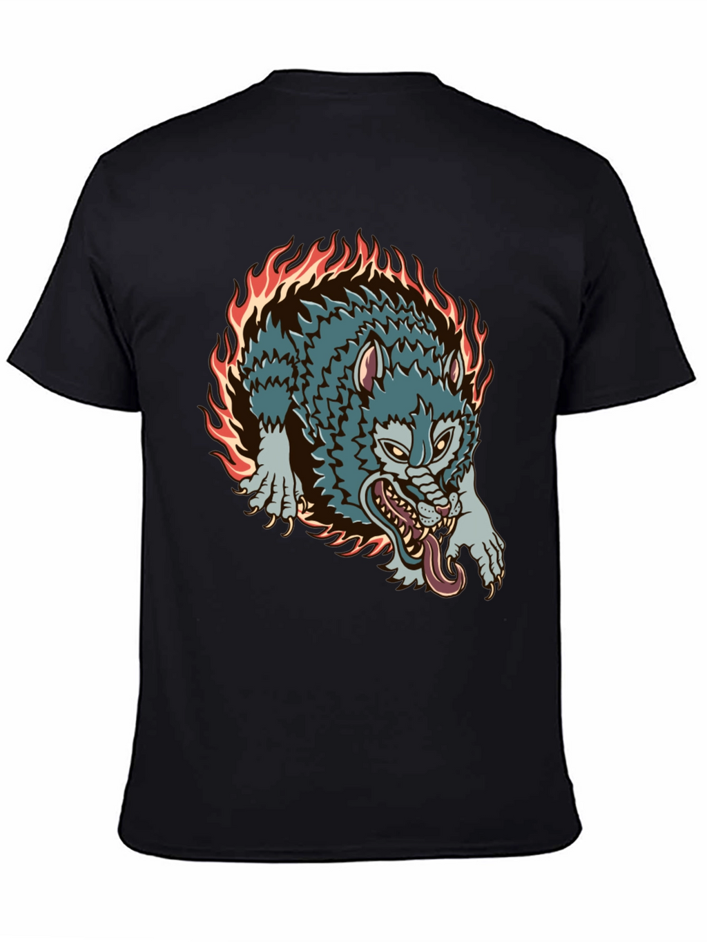 Fiery Wolf Graphic Black T-Shirt
