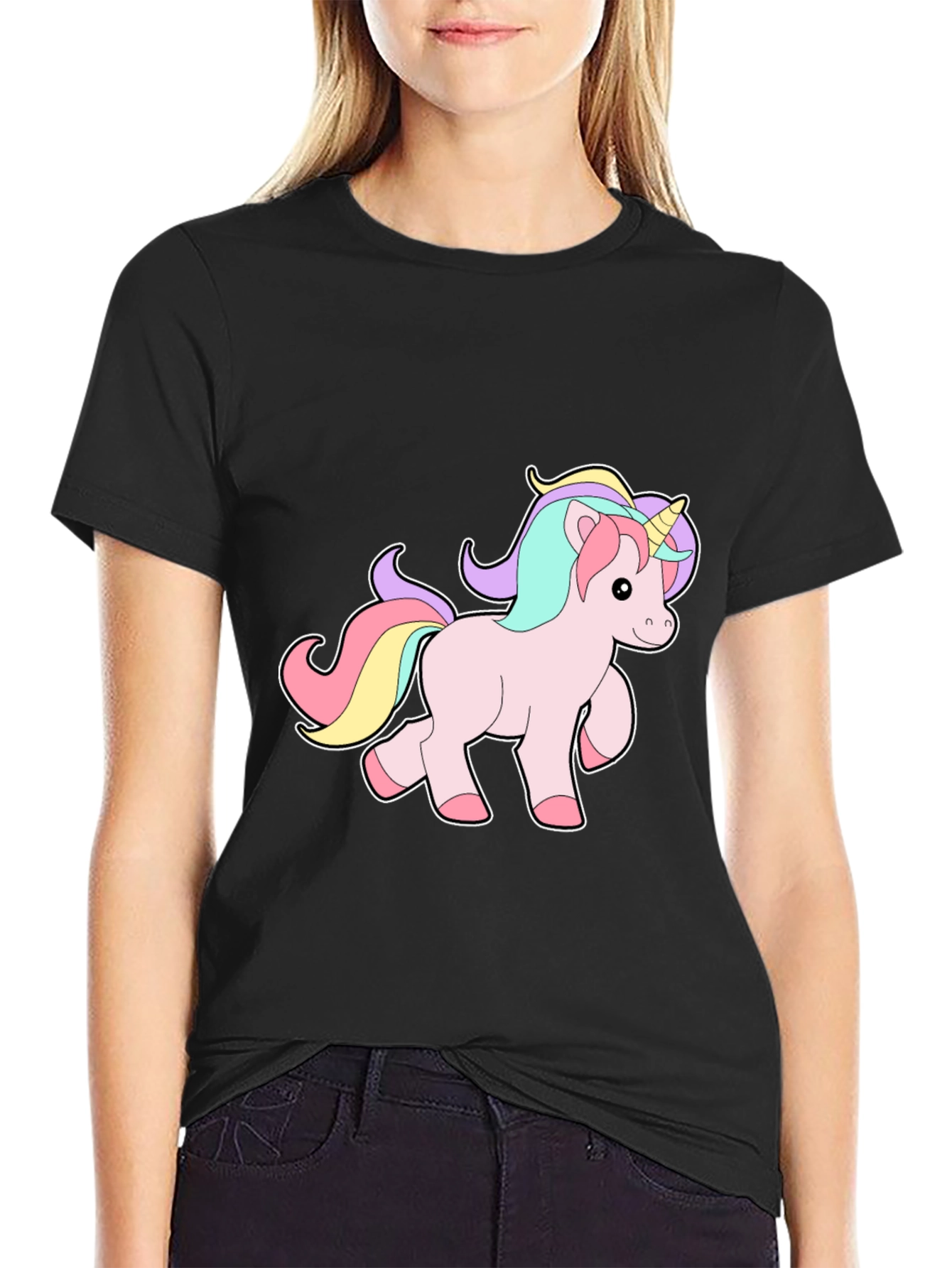 Unicorn Graphic Print Black T-Shirt