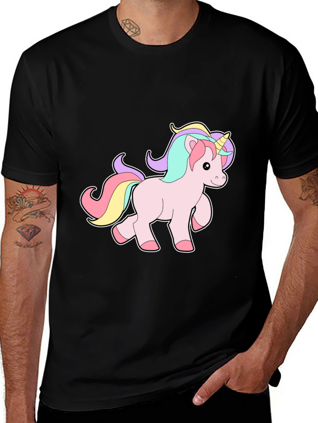Unicorn Graphic Print Black T-Shirt