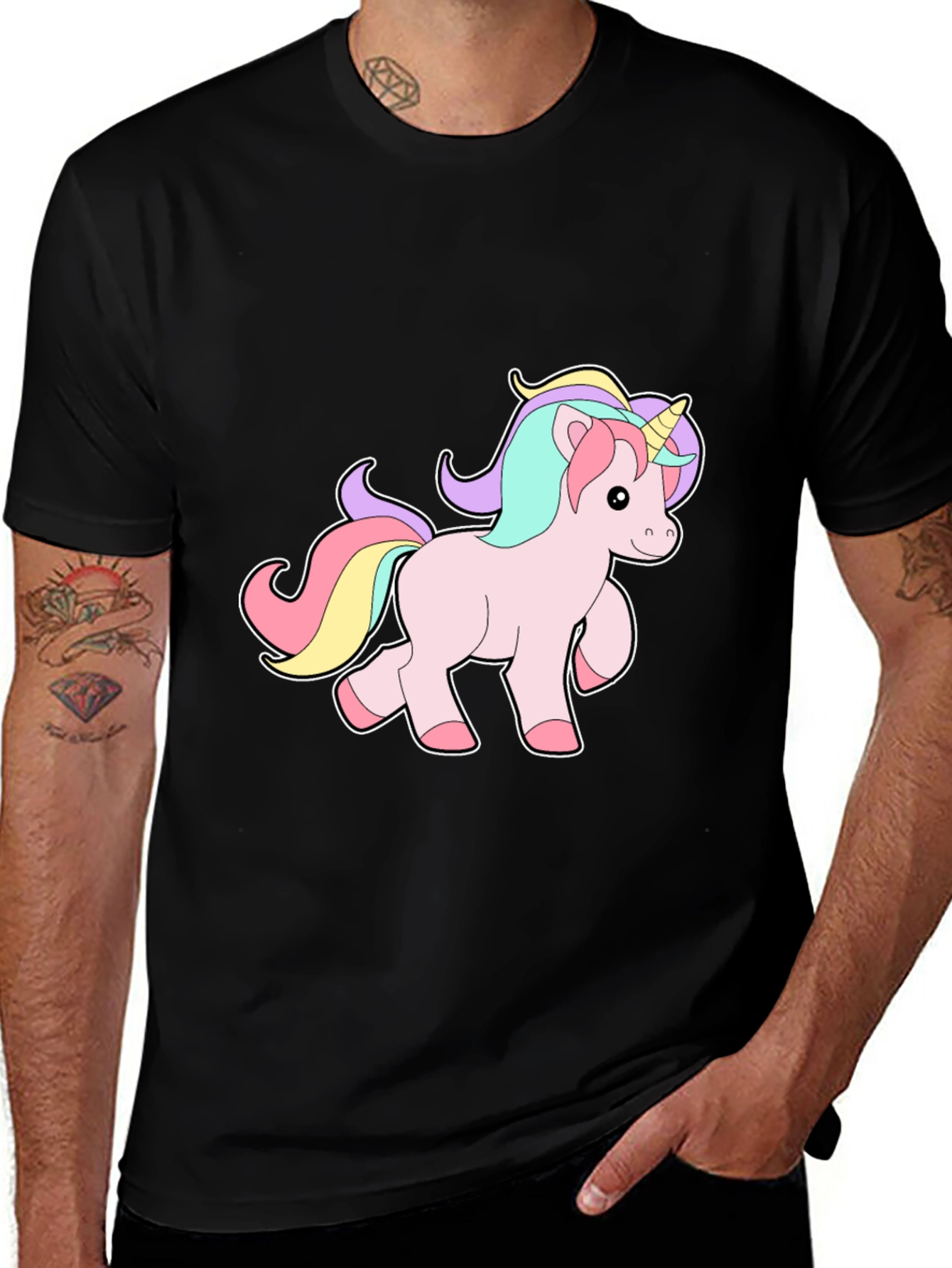 Unicorn Graphic Print Black T-Shirt