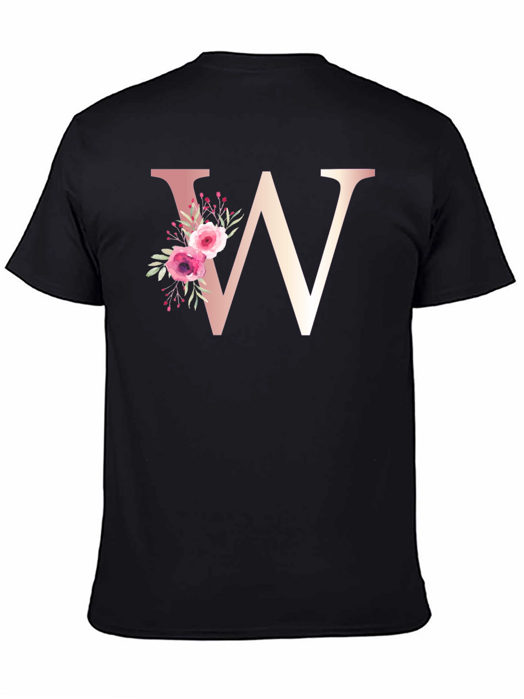 Floral Letter W Black T-Shirt
