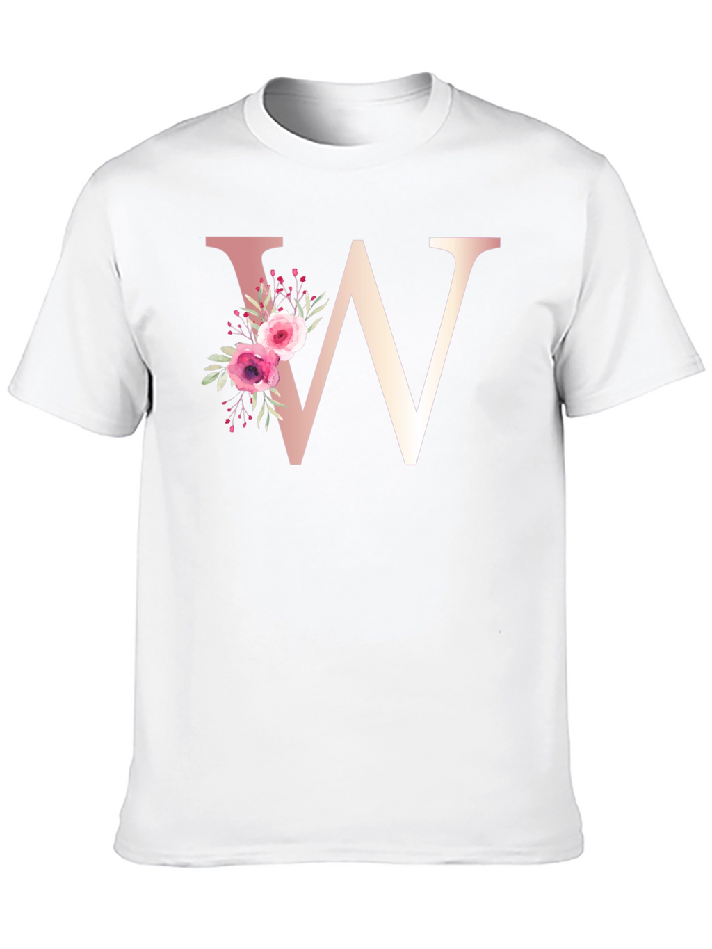 Floral Letter W Black T-Shirt