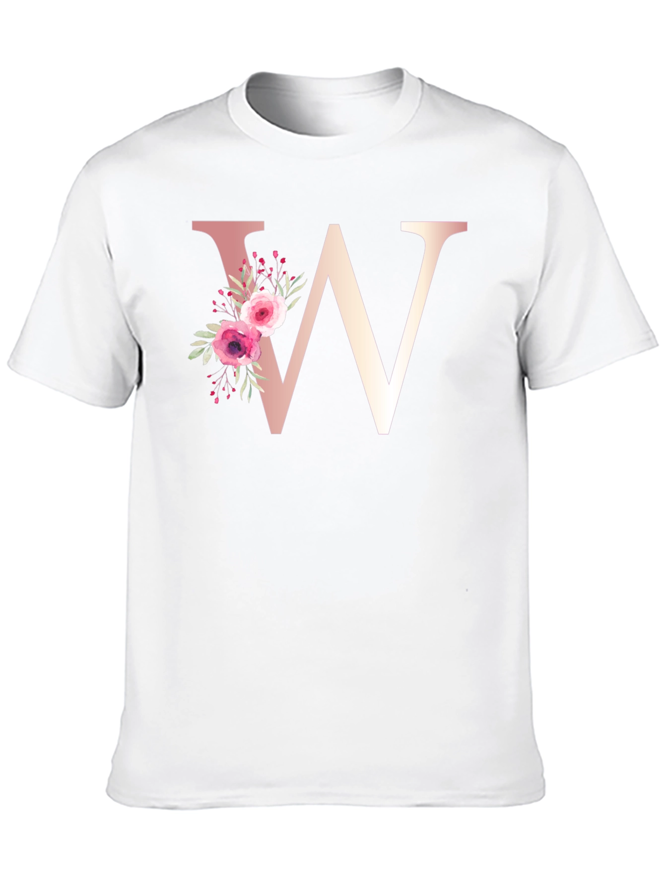 Floral Letter W Black T-Shirt