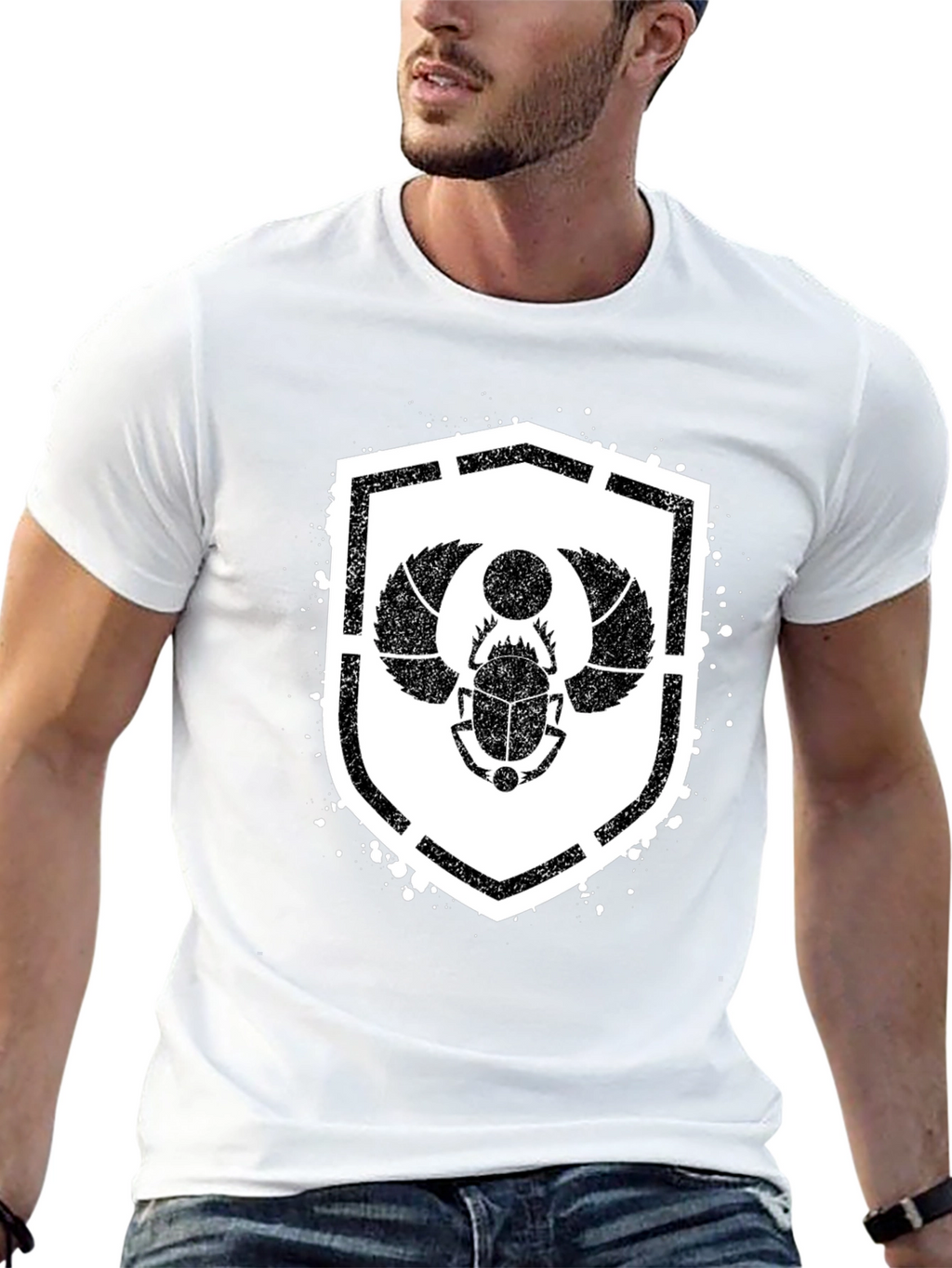 Egyptian Scarab Beetle Shield Graphic T-Shirt