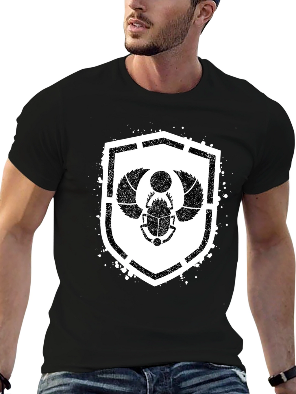 Egyptian Scarab Beetle Shield Graphic T-Shirt