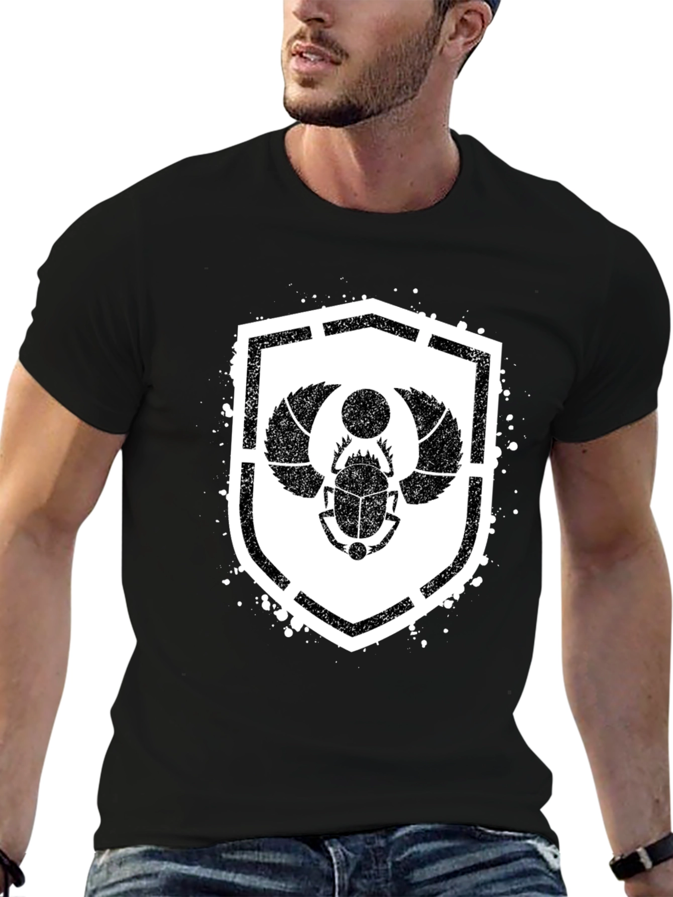 Egyptian Scarab Beetle Shield Graphic T-Shirt