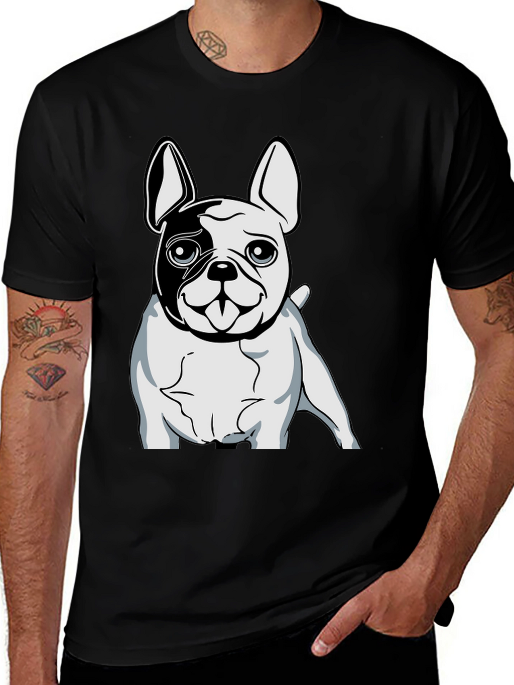 Black T-Shirt with Bulldog Graphic Print