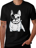 Black T-Shirt with Bulldog Graphic Print