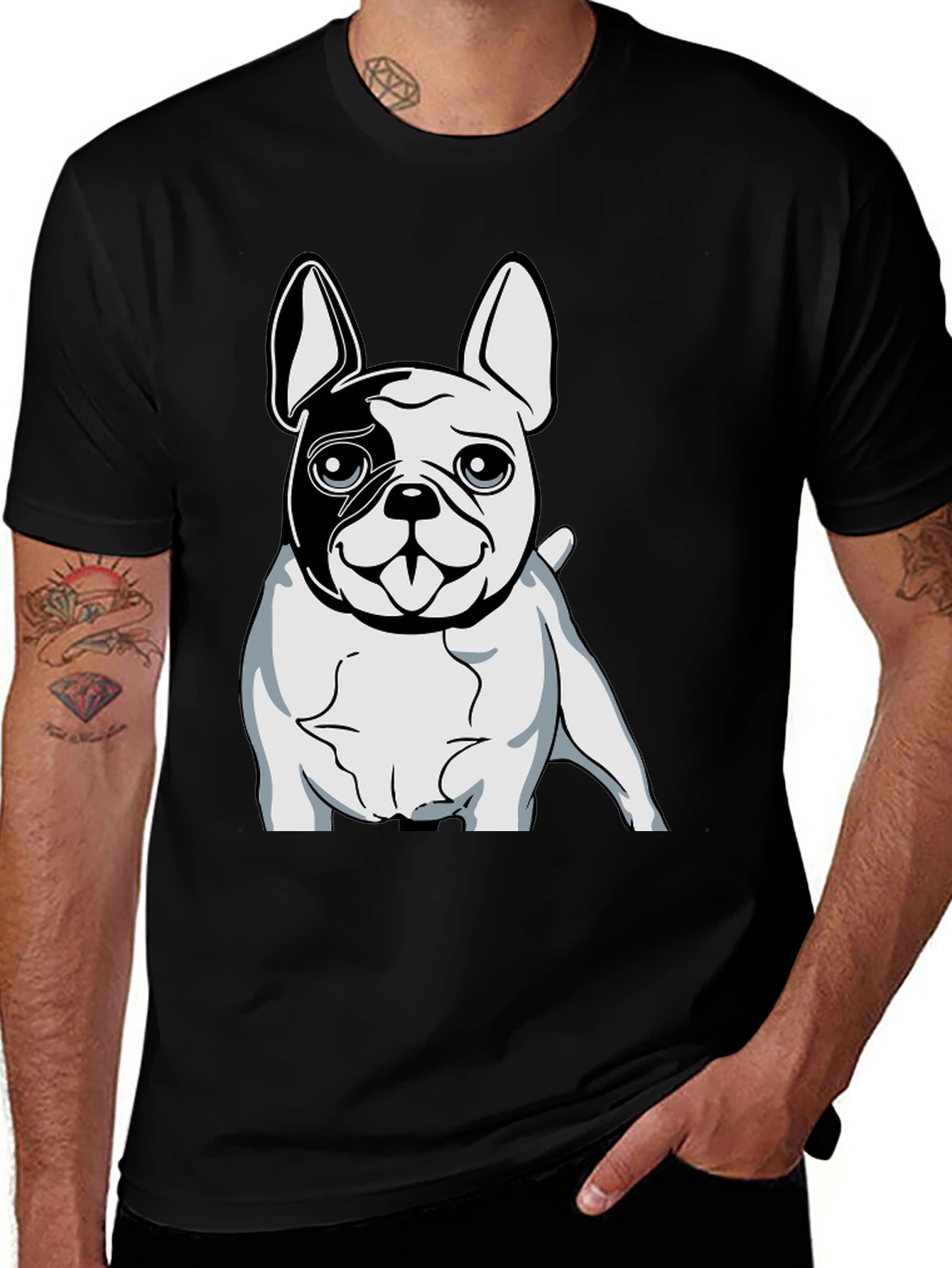 Black T-Shirt with Bulldog Graphic Print