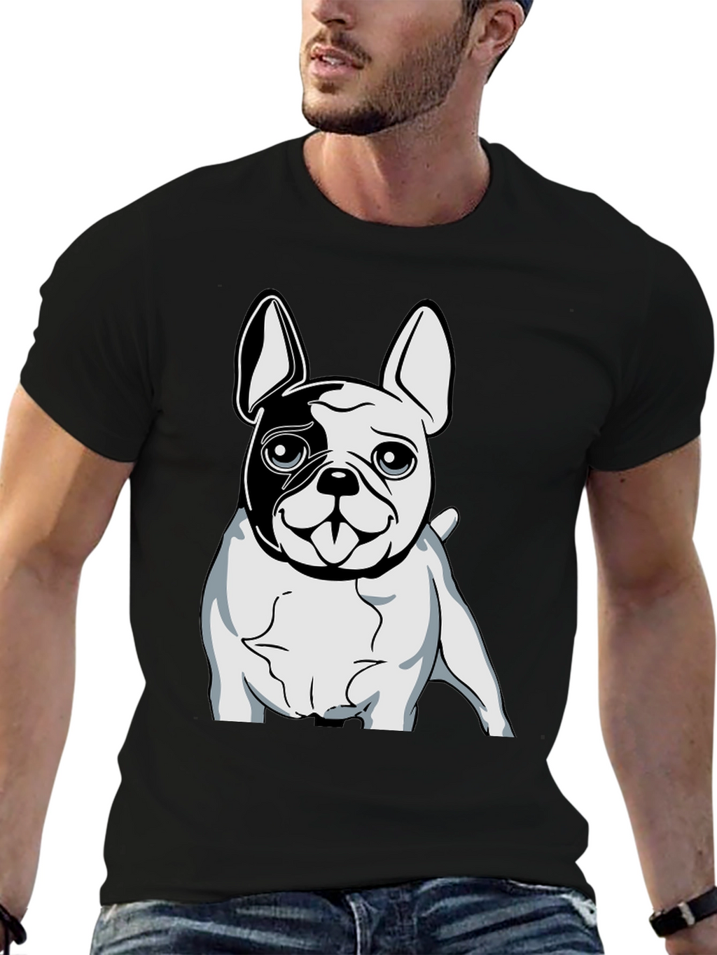 Black T-Shirt with Bulldog Graphic Print