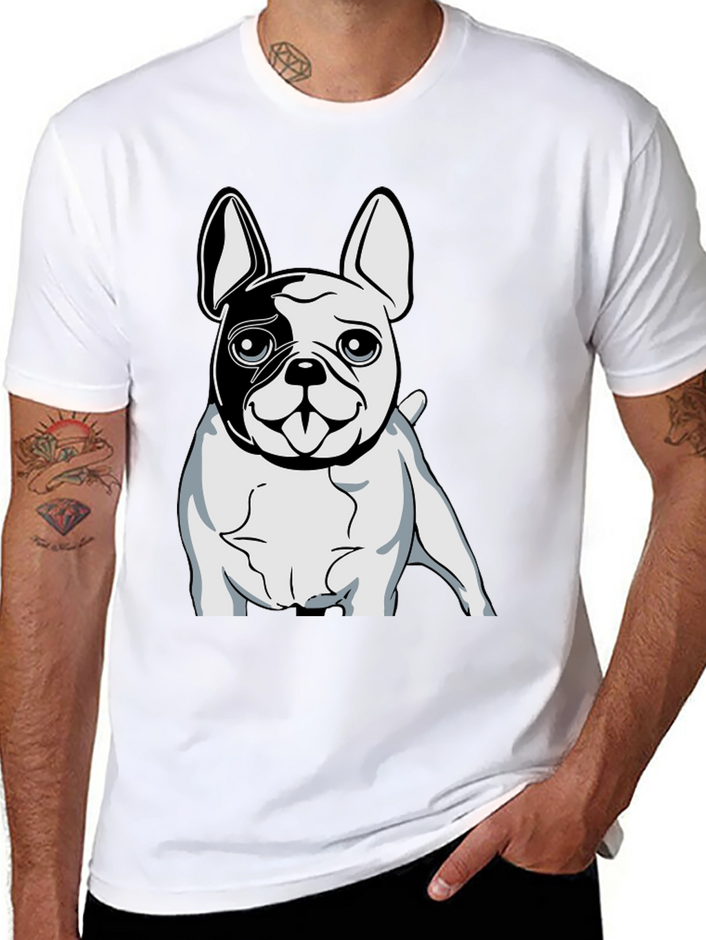 Black T-Shirt with Bulldog Graphic Print
