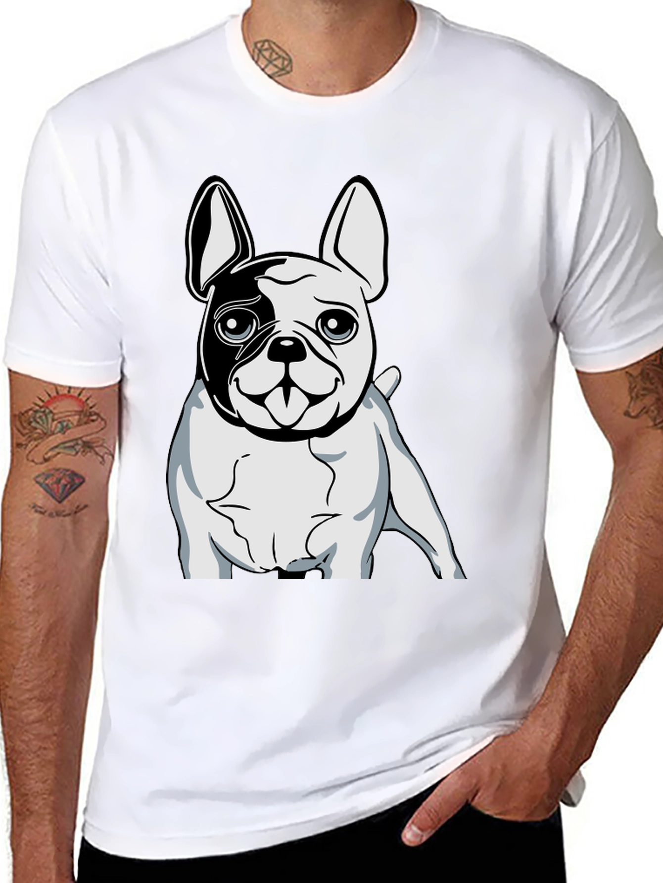 Black T-Shirt with Bulldog Graphic Print
