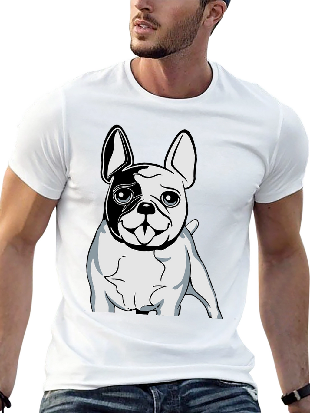Black T-Shirt with Bulldog Graphic Print