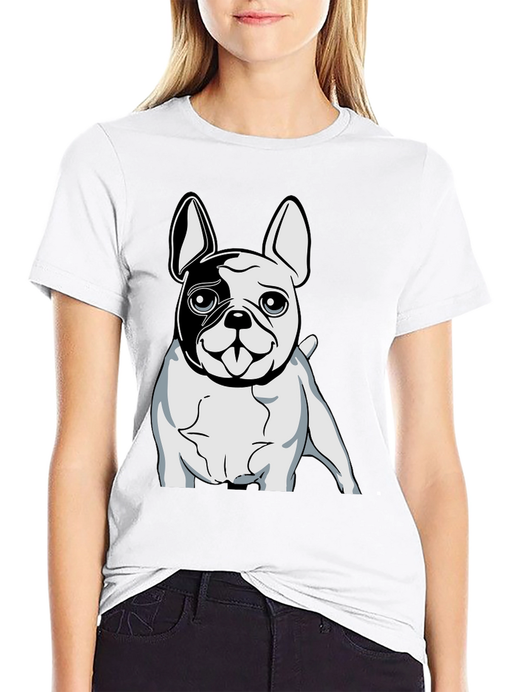 Black T-Shirt with Bulldog Graphic Print